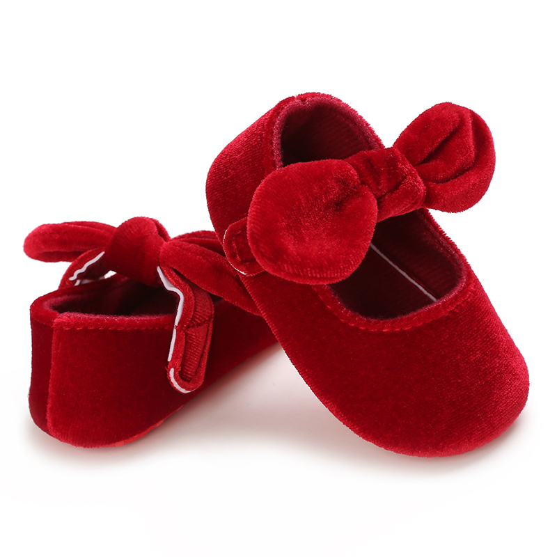 Newborn Infant Baby Girls Shoes Velvet Red Christmas 0-18M Princess Girl Baby Shoes Bow First Walkers. 
