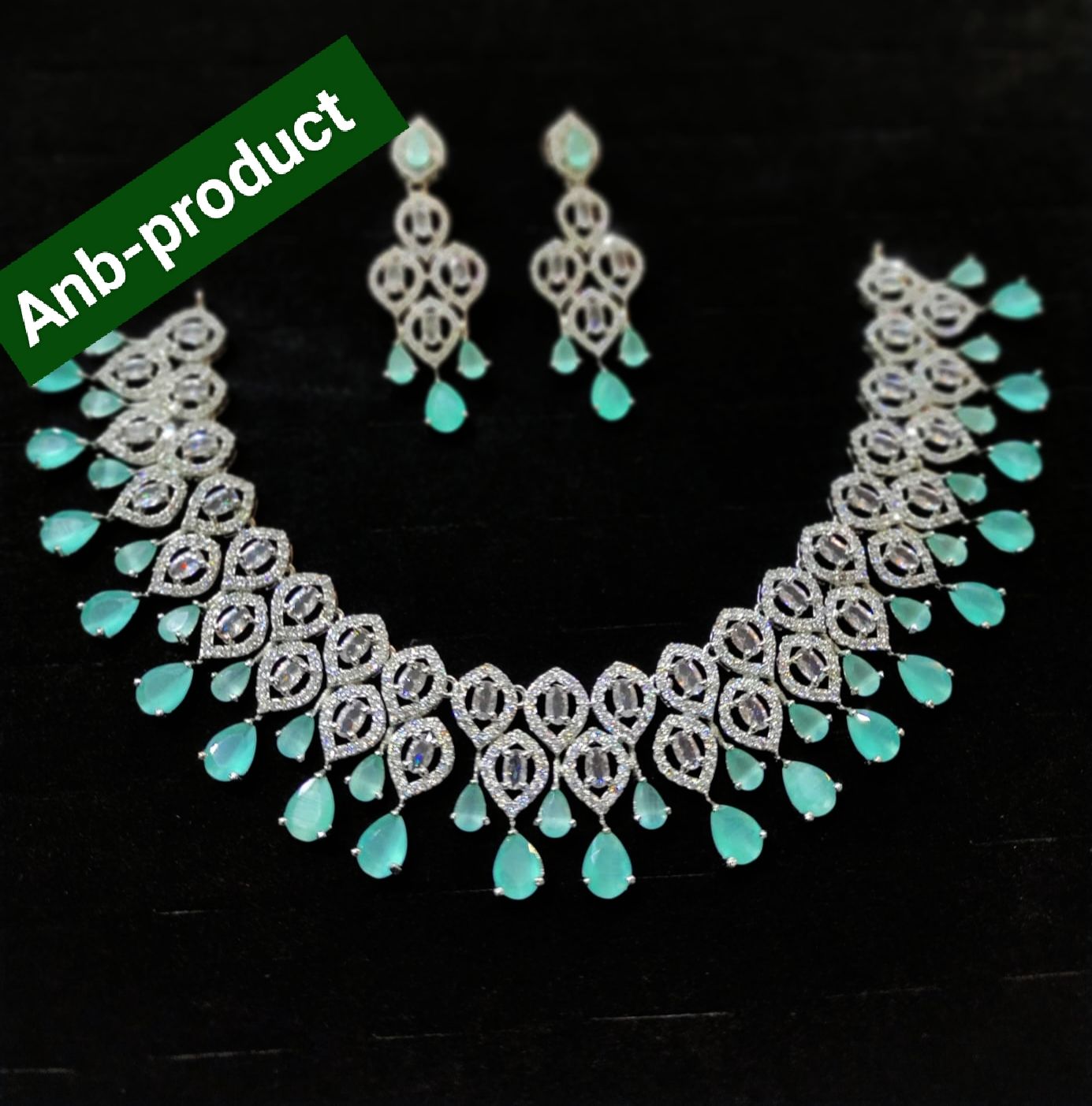 Mint color indian diamond cut AD stone jewelry necklace set party wear exclusive design for women
