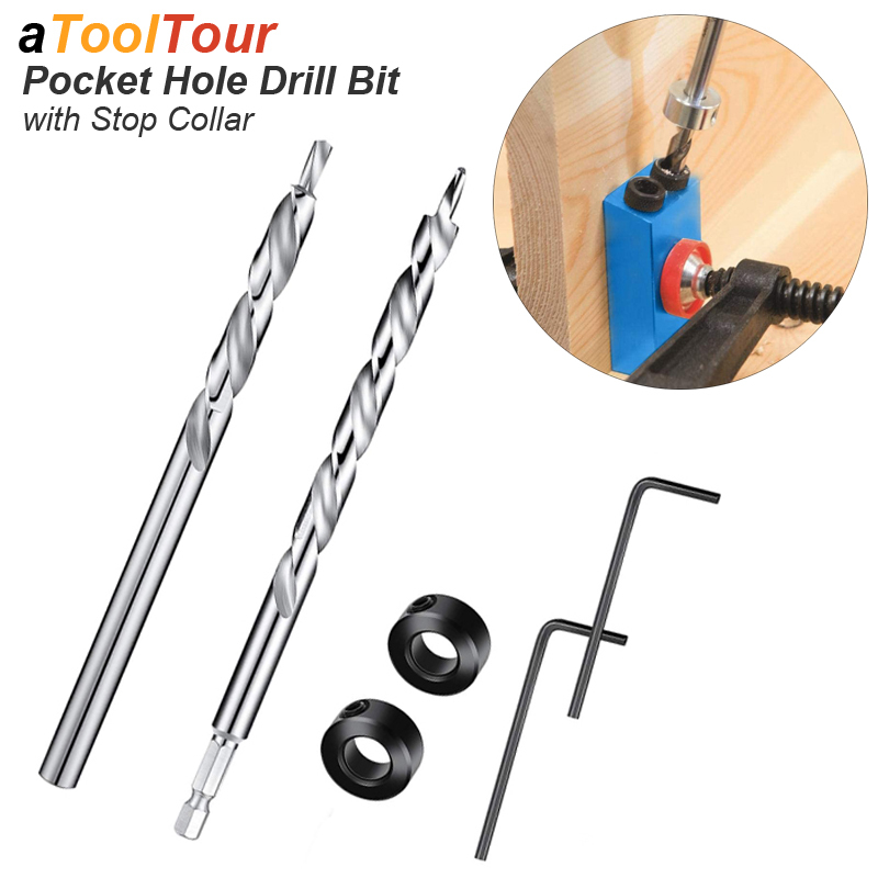 Twist Step Drill Bit With Stoper Locator For Kreg Jig Guide Manual Pocket Pilot Hole Depth Stop Collar 1/4 Hex Round Woodworking