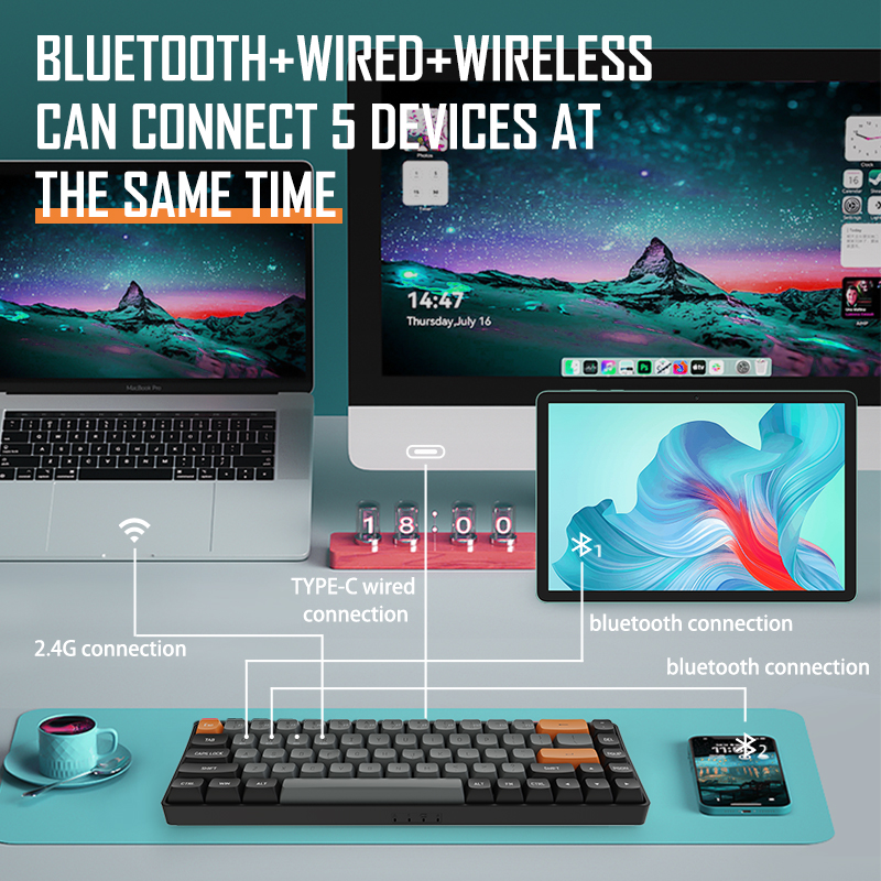 Darkflash GD68 Mechanical Keyboard 68 Keys Bluetooth USB Type-C Wired and 2.4 Wireless Red Switch Keboards for PC Laptop Phone. 