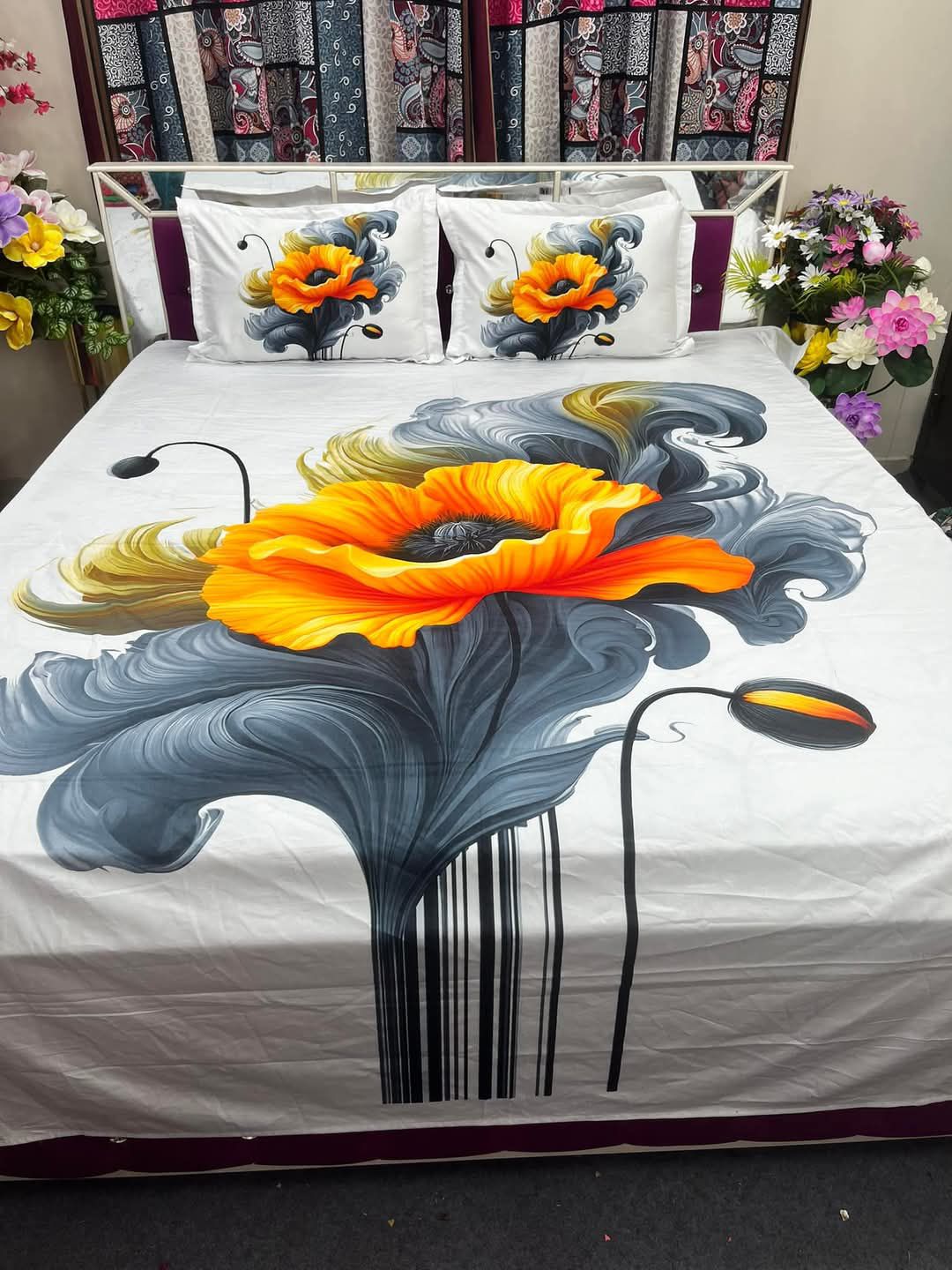 Digital Home Tex Cotton Multicolor King Size Bed Sheet With Two Matching Pillow Covers - Bed Sheet. 