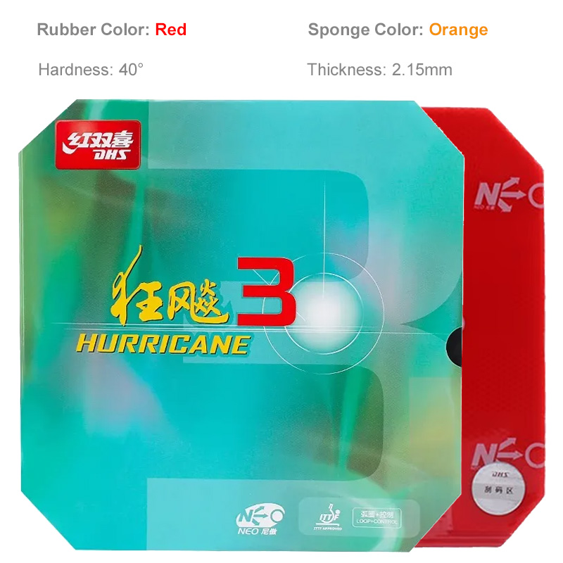 Original DHS Neo Hurricane 3 Table Tennis Rubber Sticky Professional Ping Pong Rubber with High-dense Sponge for Attack Loop. 