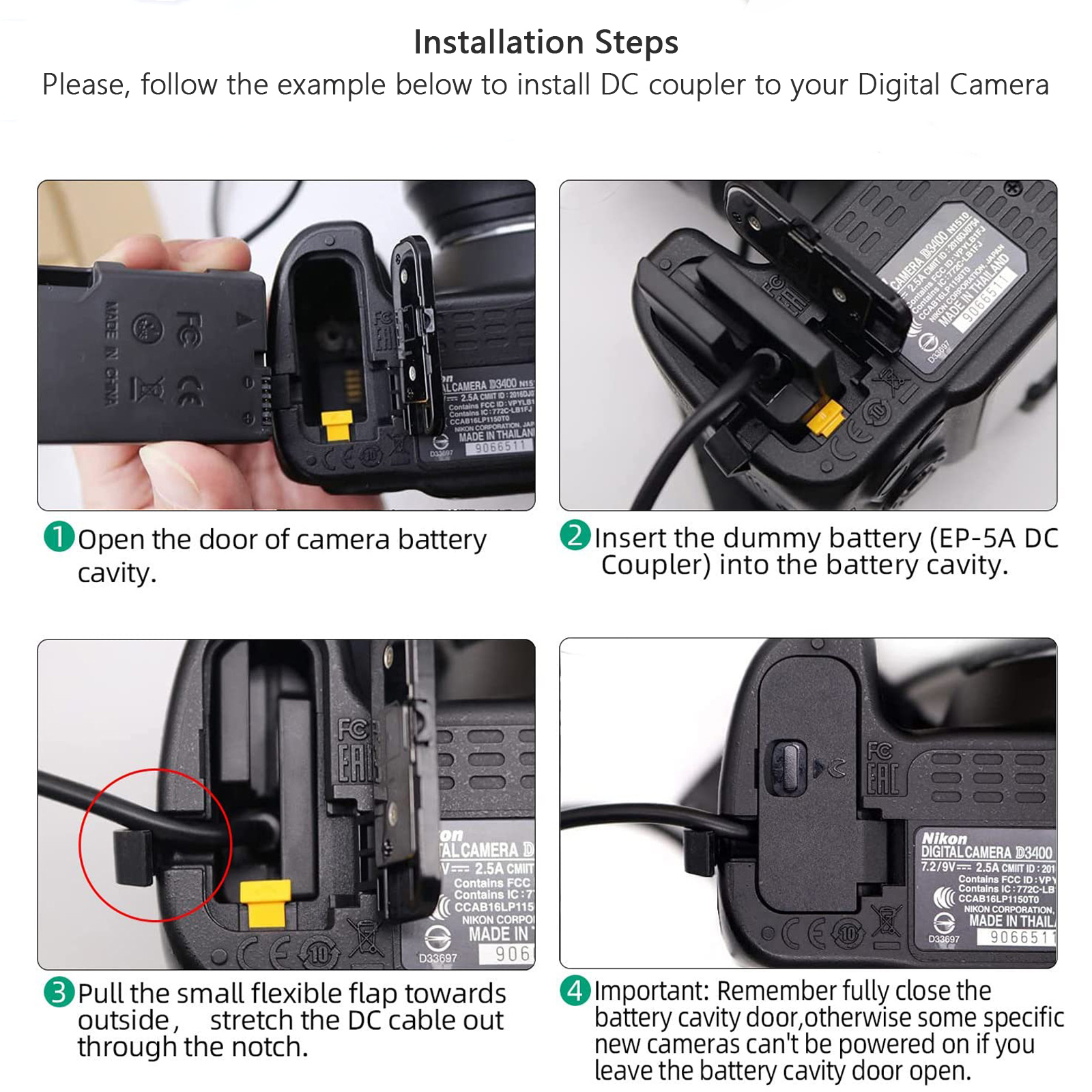 EN-EL14 EN-EL14A EP-5A Dummy Battery AC/DC Coupler Power Adapter For Nikon D5600 D3300 D3500 D5100 D5500 D3100 D3200 D3400 D5200. 