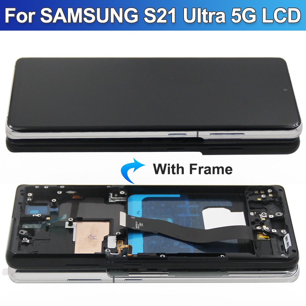 For AMOLED LCD Display For Samsung S21 Ultra 5G G998F G998B LCD Display Touch Screen with Frame Repair Parts. 