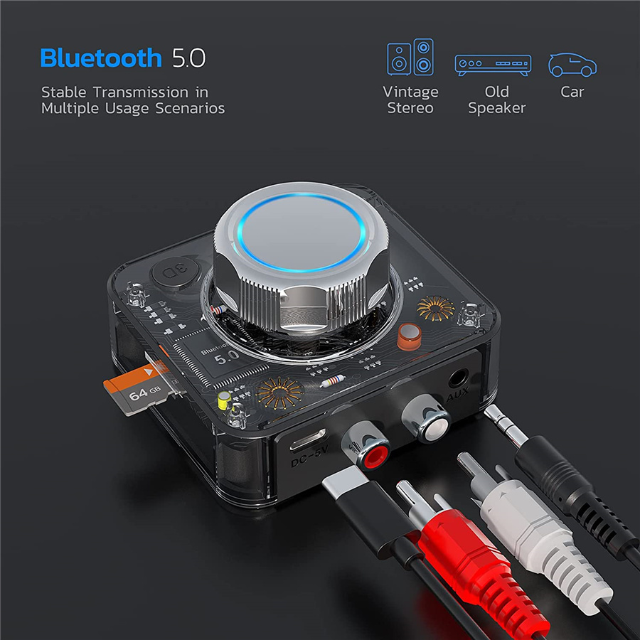 Bluetooth 5.0 Receiver 3D Stereo TF Card RCA 3.5mm AUX Jack Wireless Adapter For Speaker Amplifier Car Audio Transmitter Auto ON. 