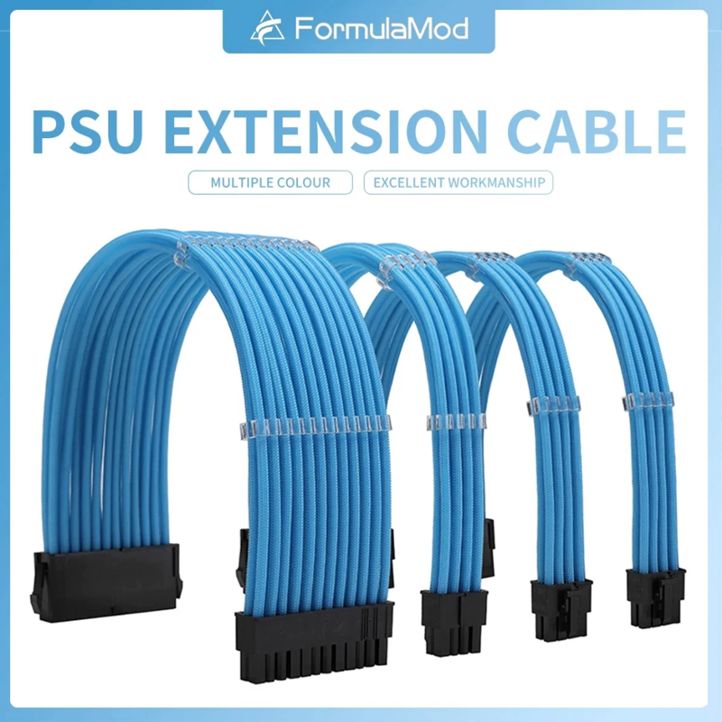 FormulaMod NCK1 Series PSU Extension Cable Kit , Solid Color Cable Solid Combo 300mm ATX24Pin PCI-E8Pin CPU8Pin With Combs. 