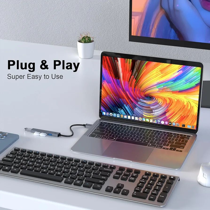 USB C Hub, TOTU Premium 4-Port USB A Hub, Featuring a Single Rapid 5Gbps USB 3.0 Port, and 3 High-Speed USB 2.0 Connectors for Seamless Integration Across Windows, Linux, Chrome OS Devices. 
