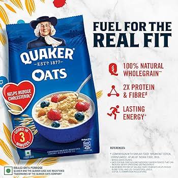 Quaker Oats 1kg, Rolled Oats Natural Wholegrain, Nutritious Breakfast Cereals, Dalia Porridge, Easy to Cook