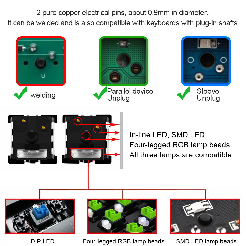 REDRAGON SMD RGB MX switch 3Pin Clicky Linear Tactile silent red blue Black Brown Purple Switche For Backlit Mechanical keyboard. 