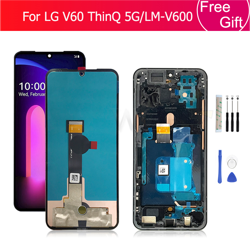 For LG V60 LCD Display Touch Screen Digitizer Assembly For LG V60 ThinQ 5G LM-V600 LCD Display With Frame Replacement Parts 6.8". 