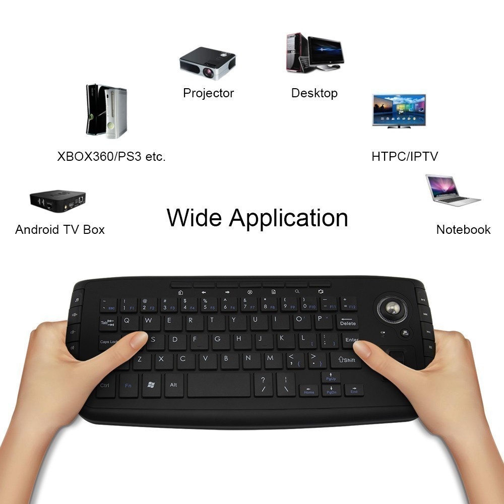 Jomaa 2.4G Wireless Trackball Keyboard with Trackball and Scroll Wheel Mini USB Keyboard for Laptop TV Box Computer. 
