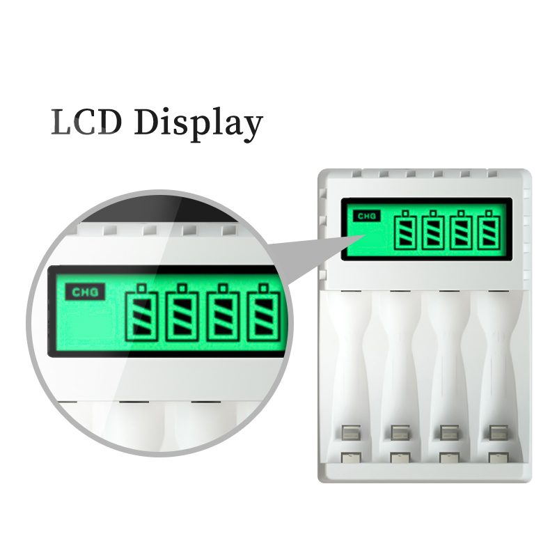 PUJIMAX 4 Slots 1.2V Smart Battery Charger LCD Display For AA/AAA NiCd NiMh Rechargeable Battery Portable Fast Charging Adapter. 