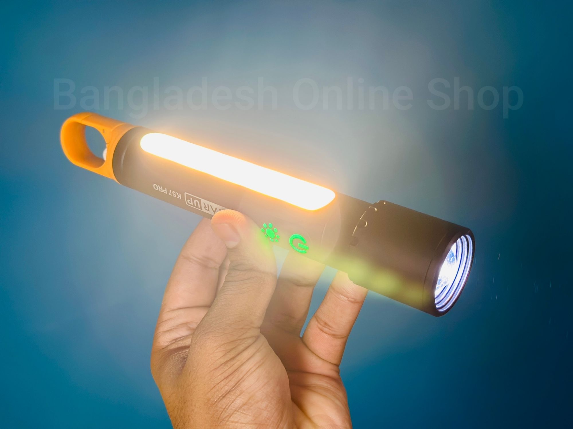 GearUP K57 PRO Rechargeable High Power Flashlight + Large COB Light with 3500mAh Lithium Battery. 