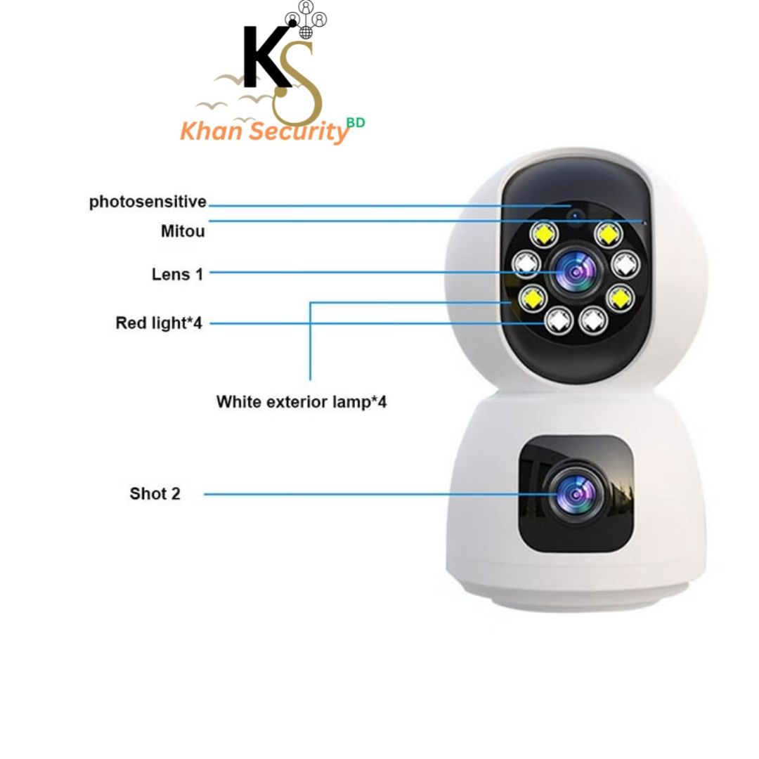 V380 4MP WIFI IP Camera Dual-Lens Dual Screen PTZ Camera 1080P HD Wireless 355 Degree Auto Tracking Ai Human Detect. 