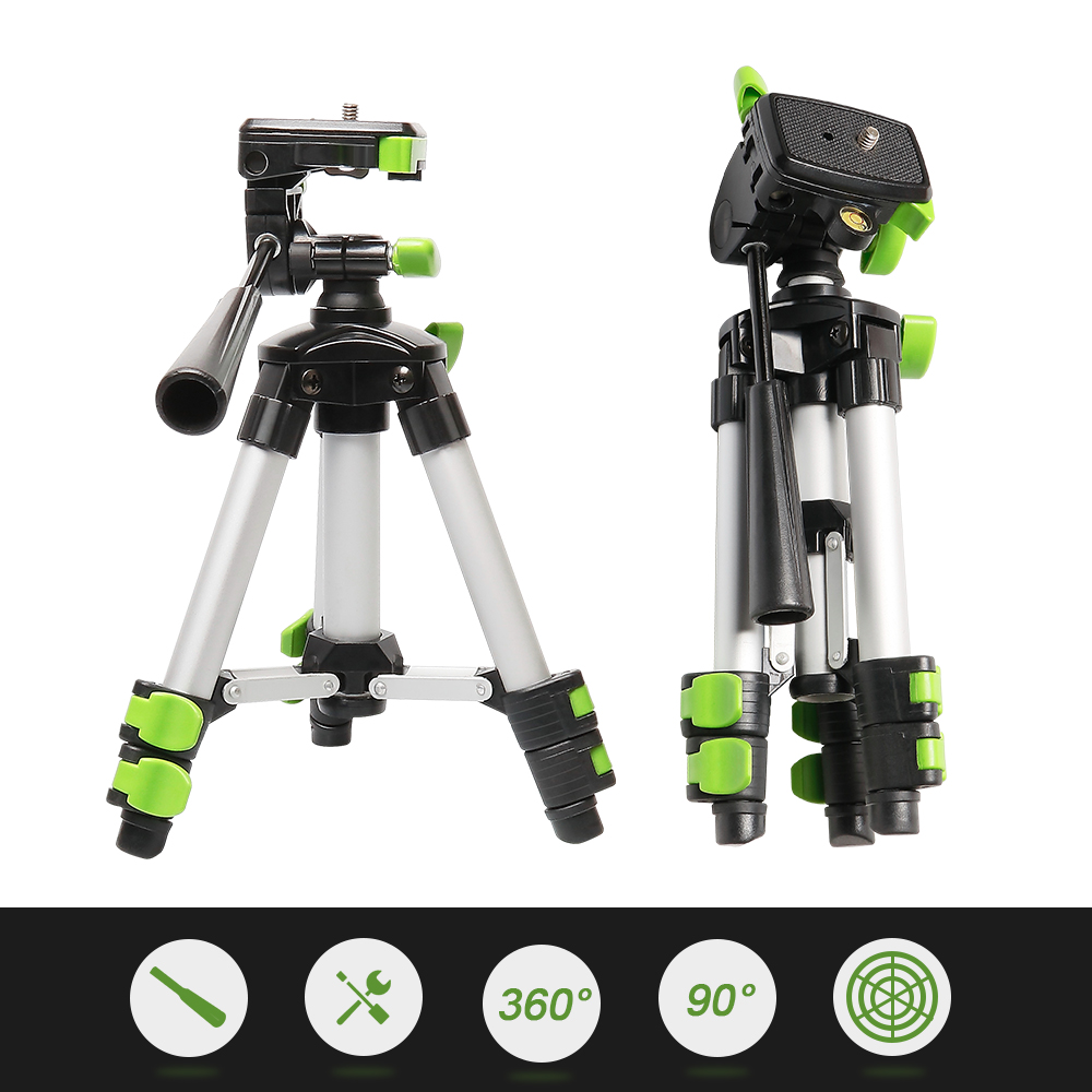 Huepar Aluminum Portable Adjustable Tripod for Laser Level Camera with 3-Way Flexible Pan Head Bubble Level 1/4"-20 Screw Mount. 
