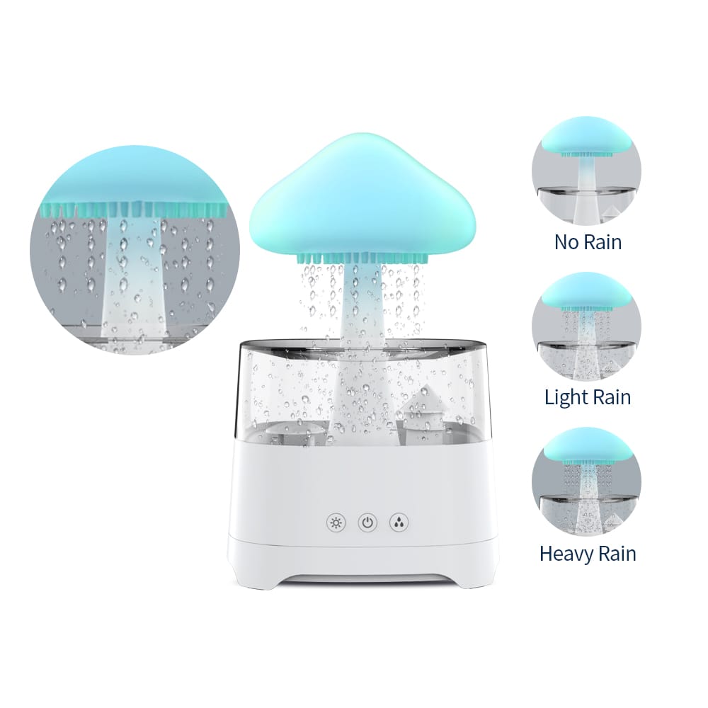 5 IN 1 Bluetooth Speaker Rain Cloud Humidifier, switchable 7 colors, 450ml capacity super quiet, intelligent anti-dry function. 