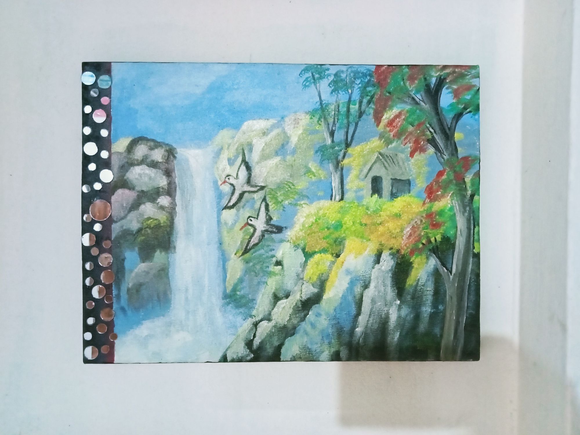 12/18 size landspace painting with lippan work hand paint by Shilpoghor Artist wooden canvas wall decor