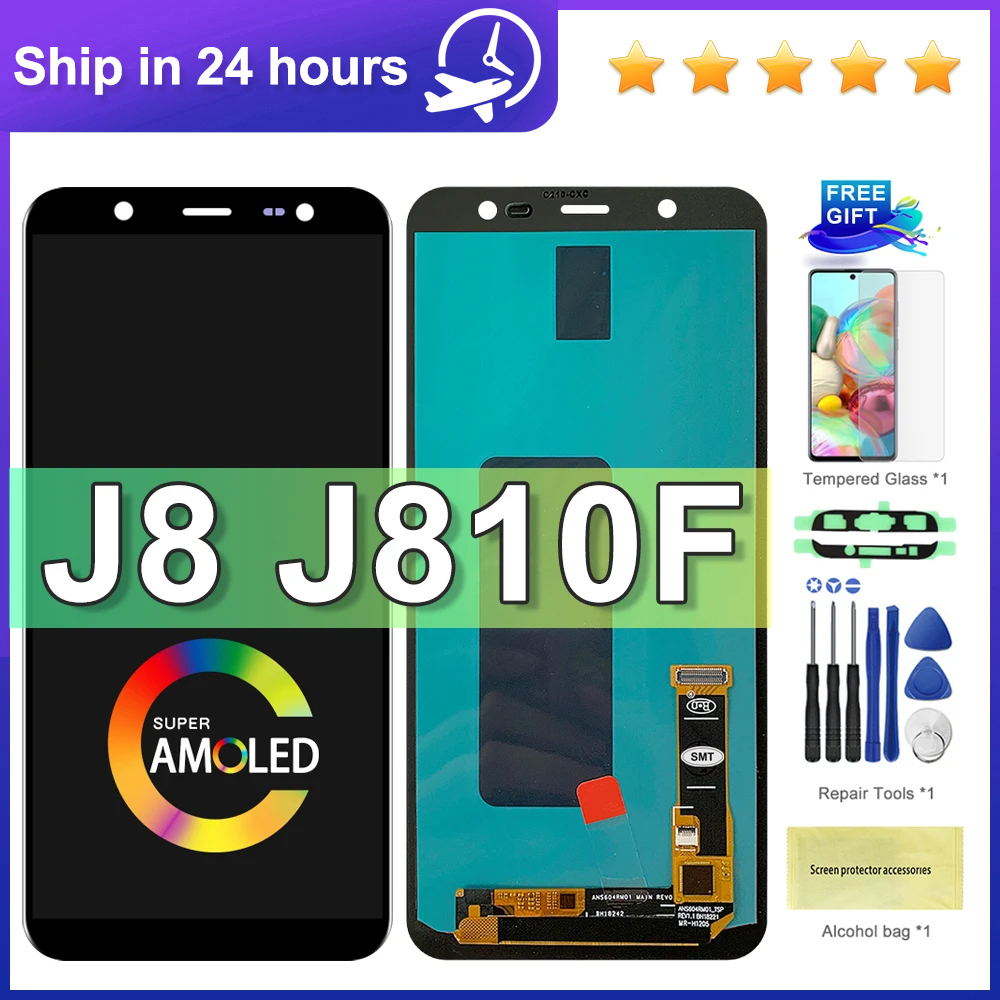 For AMOLED J8 LCD For Samsung J8 2018 J810 J810FN SM-J810 LCD Display Touch Screen Digitizer Assembly Replacement. 
