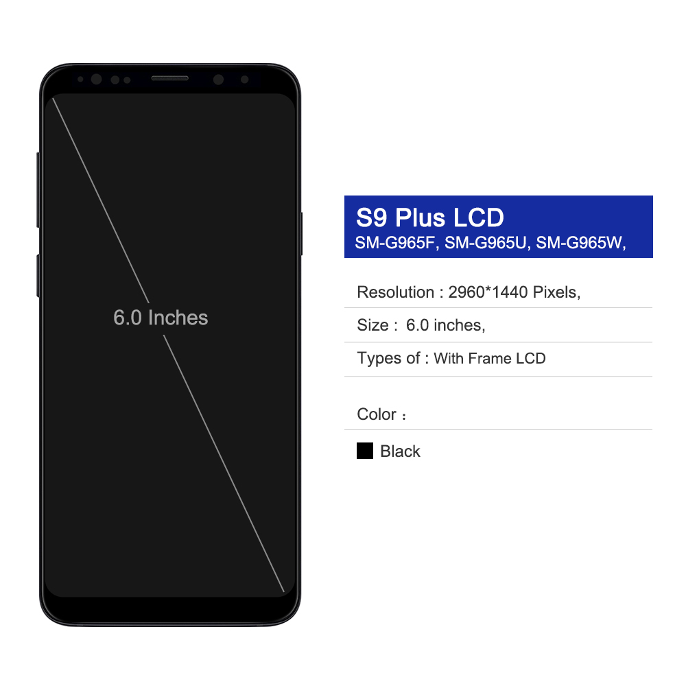 S9 Plus Display Screen Assembly for Samsung Galaxy S9+ G965F G965F/DS Lcd Display Digital Touch Screen with Frame Replacement. 