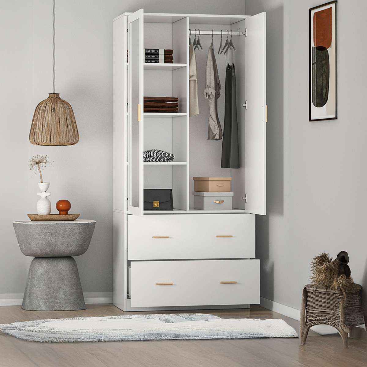 2 Door Almira with 2 Drawer | Cupboard Almirah | 2 Door Engineered Wooden Almirah by Furnisha Decor