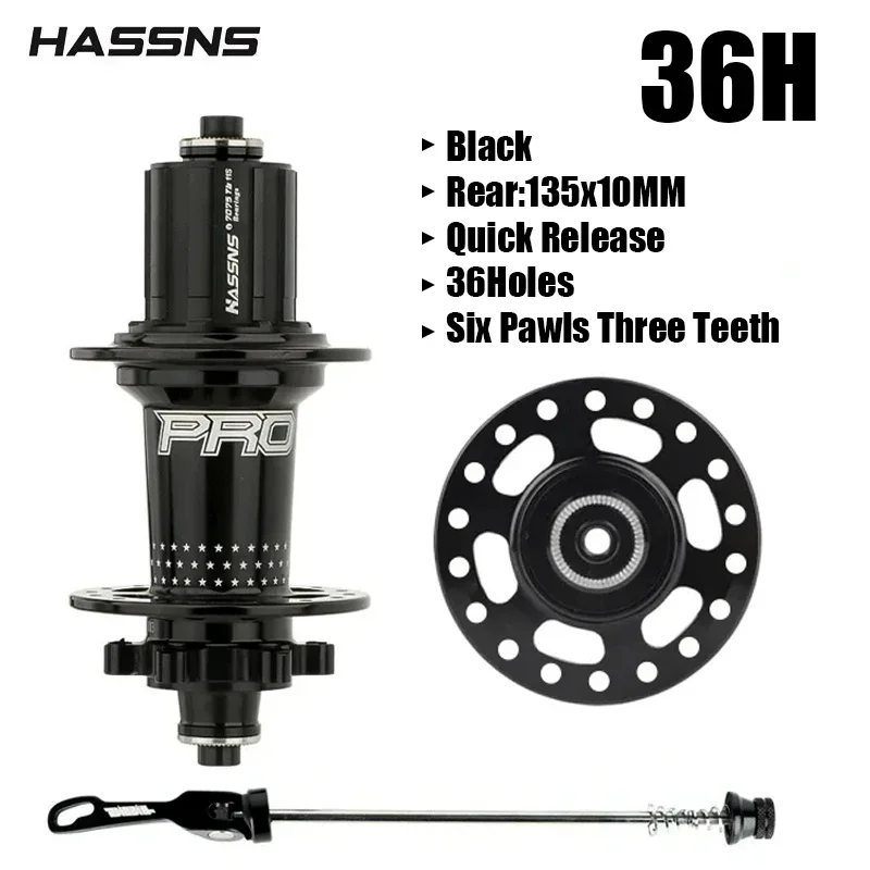 HASSNS Pro 7 36h Rear Hub Bearing 36Holes Freehub MTB Bike Four Palin 32H Rear Hub for 7-12 Speed Noisy Cube Bicycle 6 Pawl Hubs. 