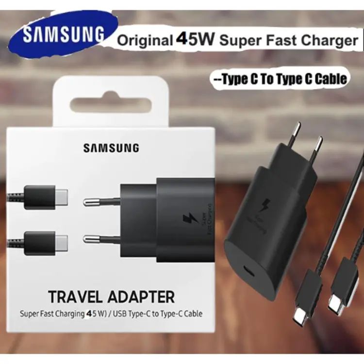 Official Samsung 45W PD Fast Charging Adapter Type-C to Type-C Adapter and Cable 2 pin. 