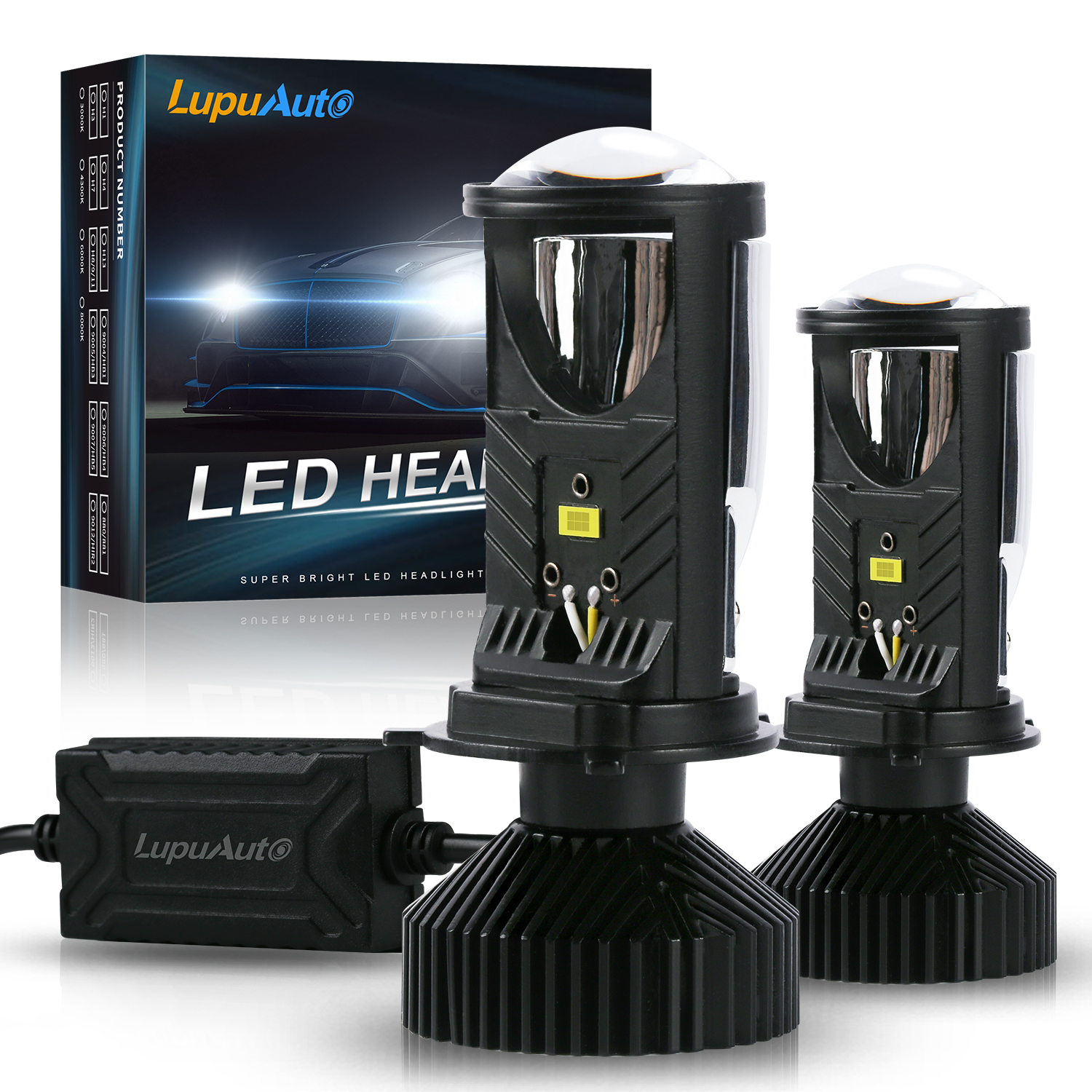Y6D H4 LED Projector Headlight Bulbs Bi LED Lens Projector with Fan H4 Mini Projector Lens Headlight Automobile Hi Lo Beam Bulb. 