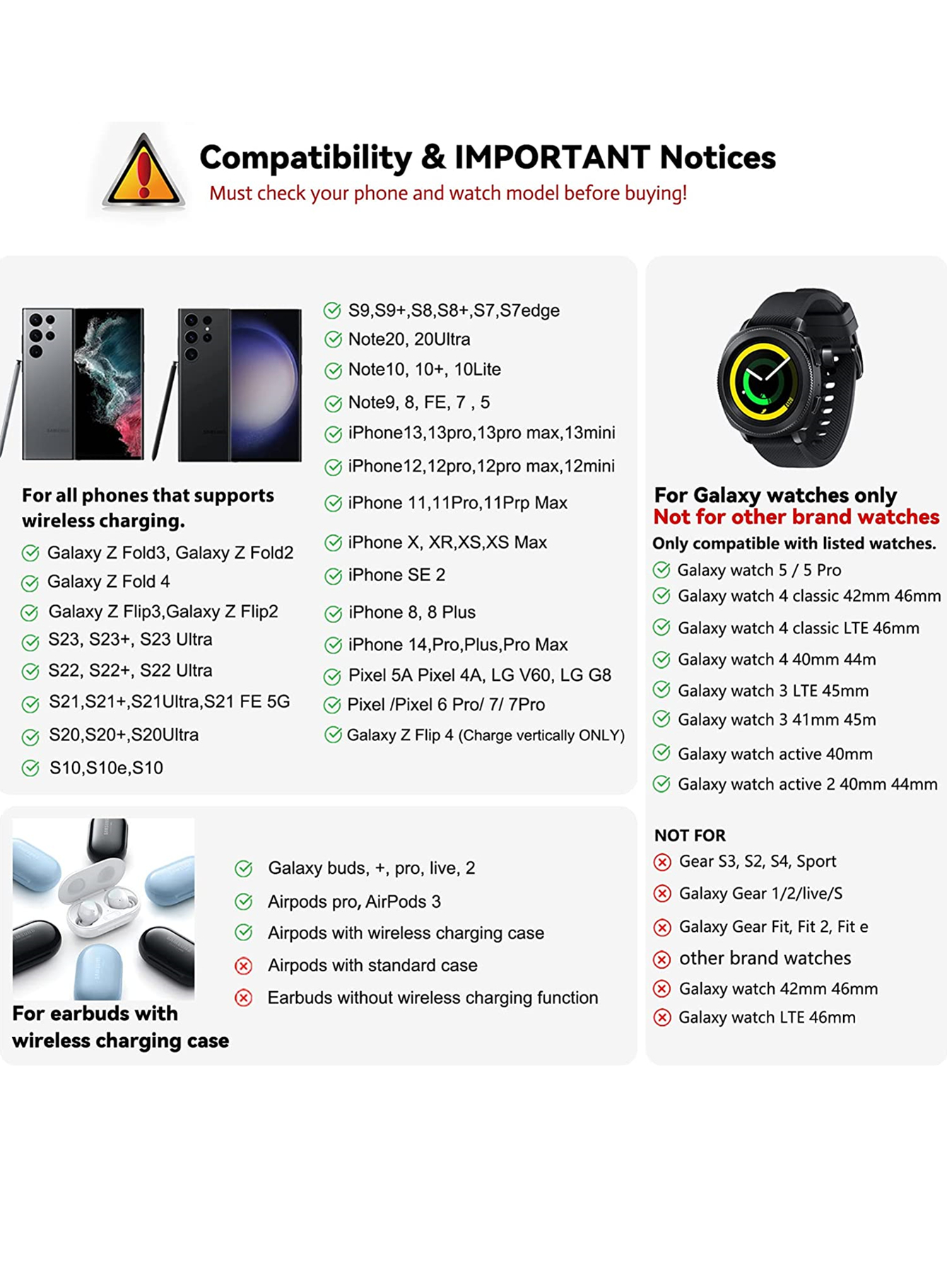3 in 1 Wireless Charger for Samsung S23 Ultra/S22/S21/S20/Note 20/Z Flip 4/Z Fold 4 Fast Charging Station for Galaxy Watch 5 Pro. 