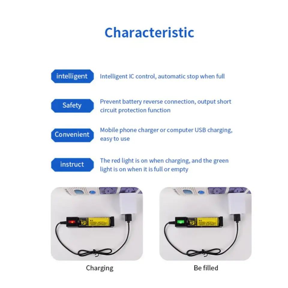 Usb Smart Single Slot Charger 18650 Lithium Charger Small Fan Flashlight Battery Charging Adapter With Indicator Light. 
