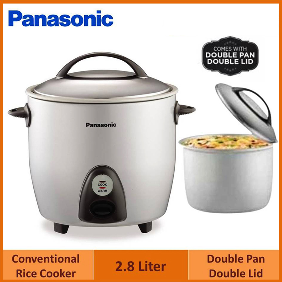 Panasonic SR-G28 (2PL) Automatic Rice Cooker with Double Pan & Lid | 2.8 Liter