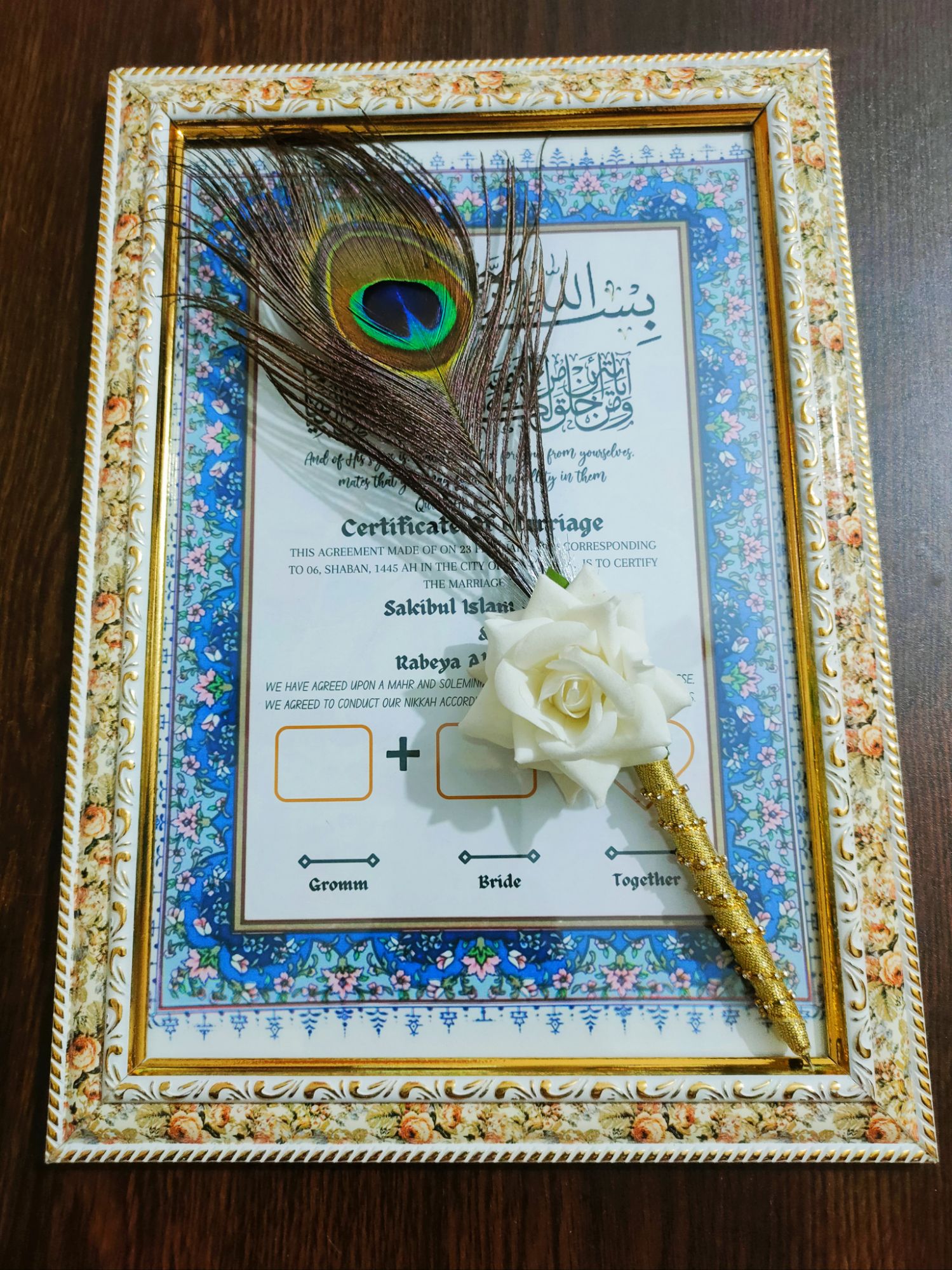 Nikah Nama Frame Customizable Glass/Plastic Marriage Certificate Display. 