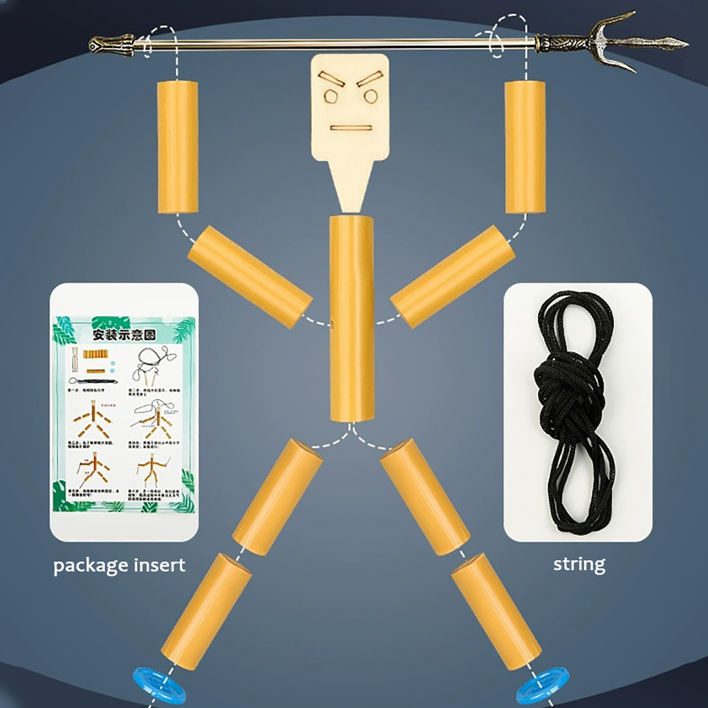 DIY Small Bamboo Man Two Player Battle Fun Interactive Party Games Educational Toy Desktop Thread Puppet Games Competition. 