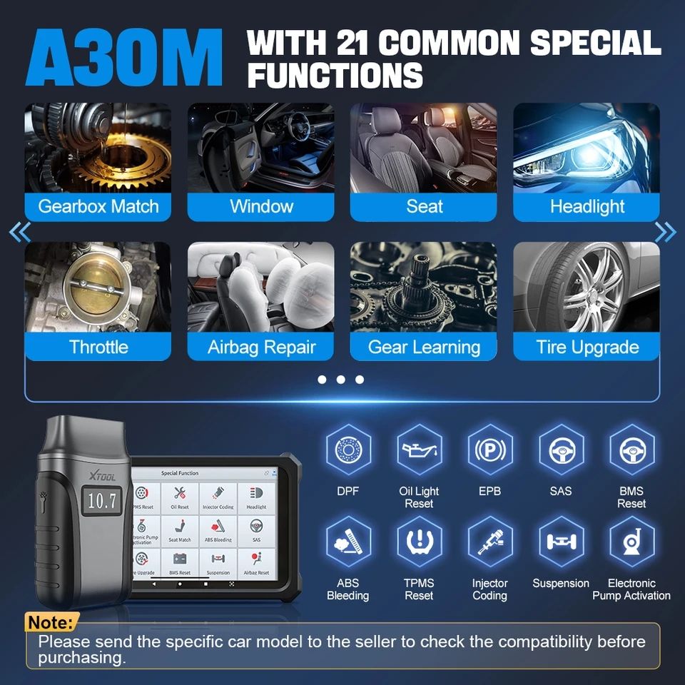 XTOOL Anyscan A30M Wireless BT OBD2 Scanner for iOS/Android Bi-Directional Scan Tool with OE-Level System. 