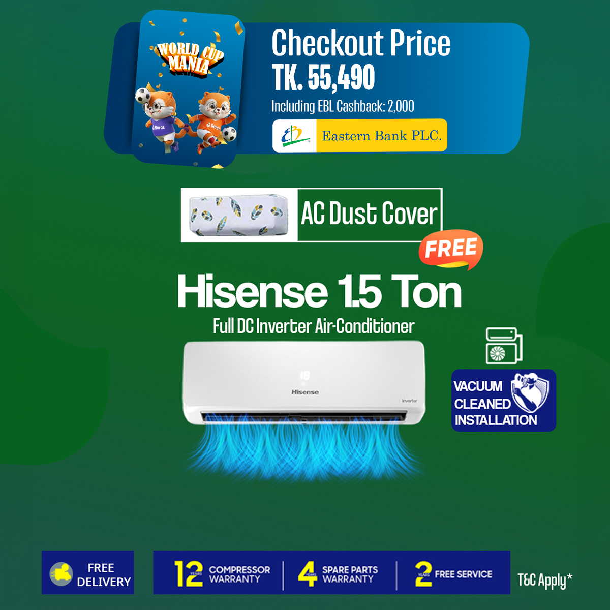 Hisense 1.5 Ton Full DC Inverter AC AS18TW4RMATD01BU with Free Delivery