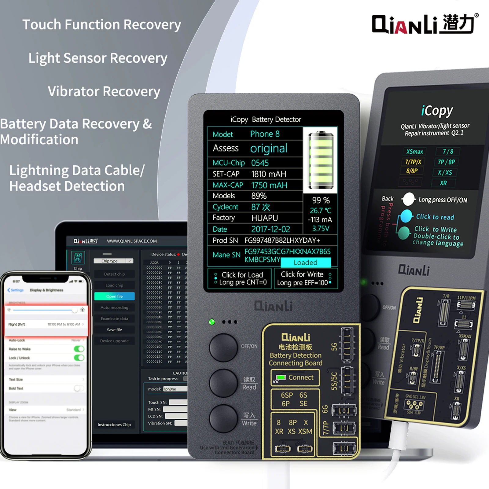 Qianli ICopy Plus 2.2 LCD Digital Compiler Battery Board for IPhone X XR XSMAX 11 12 13 14 Pro Max Repair EEPROM Programmer. 