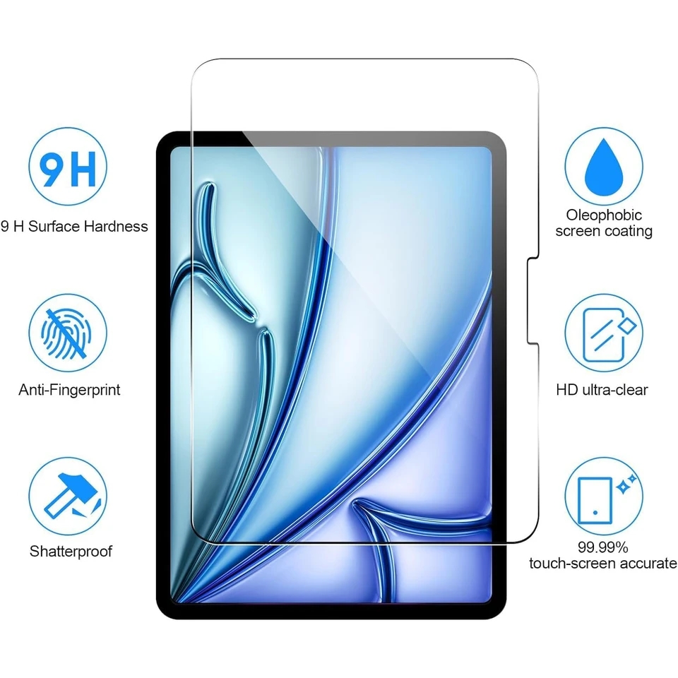 Apple iPad Air 11‑inch (M2) A2903,A2904,A2902 HD Tempered Glass Screen Protector. 