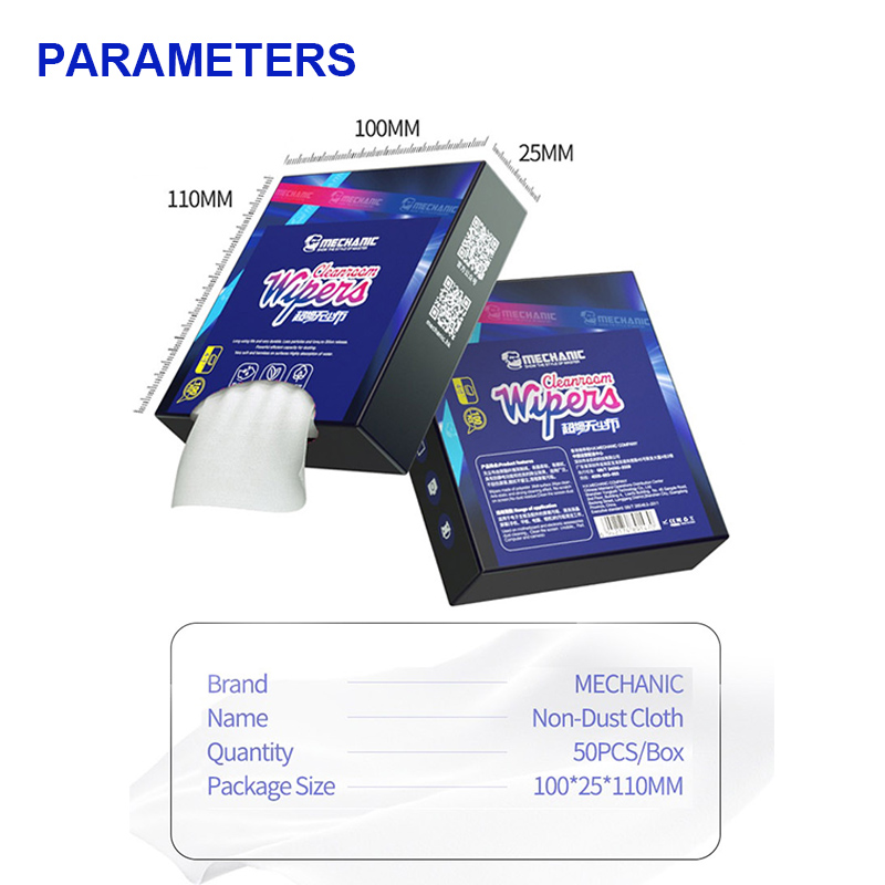 MECHANIC 50PCS Ultra-fine Dust Cleaning Cloth with Tissue Drawer Dsign Water and Dust Absorption Static-free Wiping Cloth. 