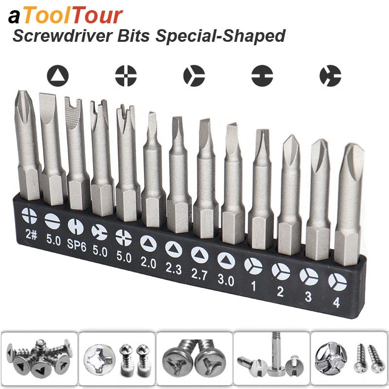 Precision Y U Shaped Triangle Screwdriver Magnetic Bit 1/4in Inner Cross Three Points Screw Driver Security Tip For Power Drill. 