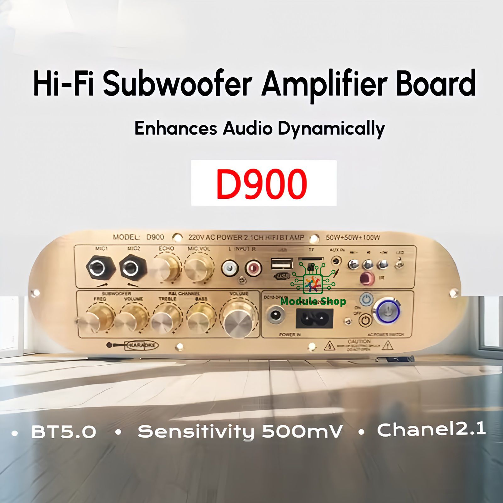 Golden Color D900 2.1 Channel 2X50W+100W Powerful Amplified board High/LowTone Power Amplifier Board Module For Active Speaker. 