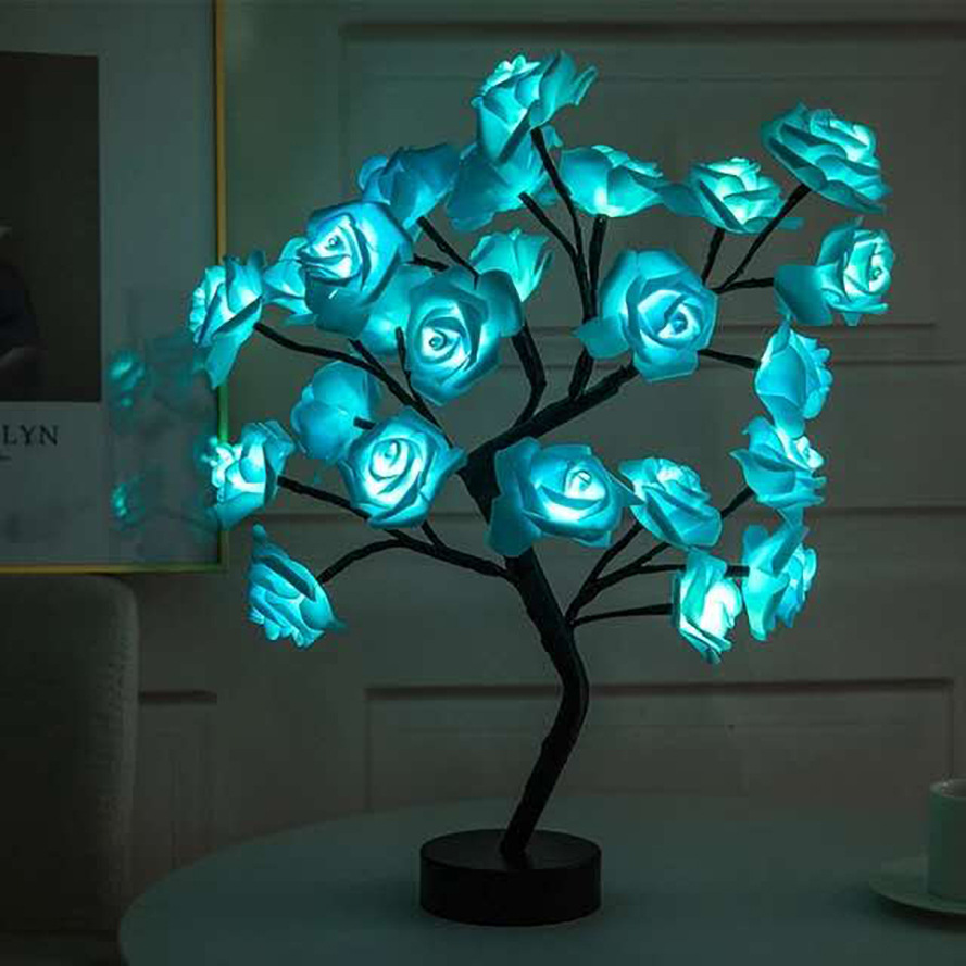 24 LED Rose Tree Lights USB Plug Table Lamp Fairy Flower Night Light For Home Party Christmas Wedding Bedroom Decoration Gift. 
