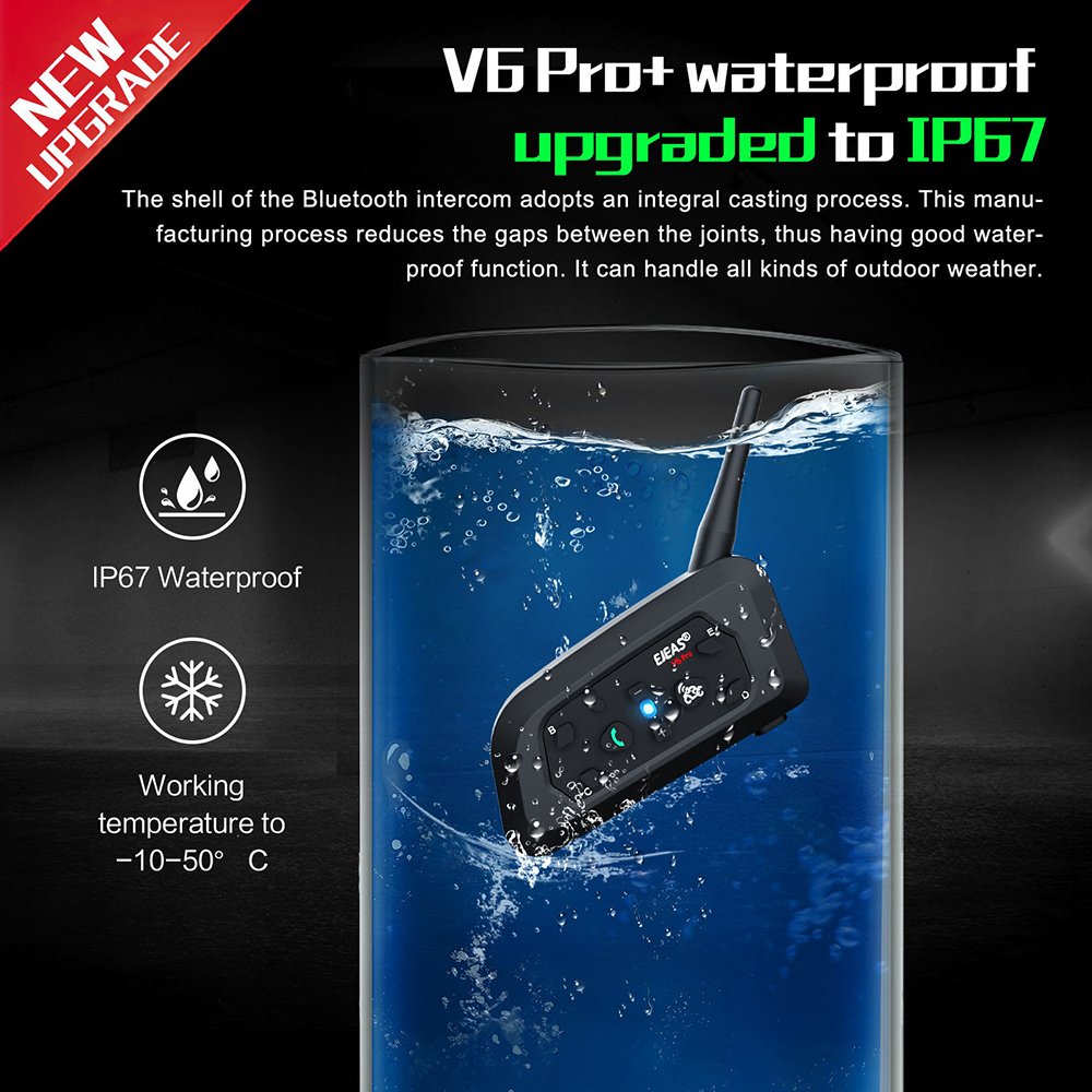 EJEAS V6 PRO +/PLUS Motorcycle Helmet Bluetooth Intercom Headset with 800M BT Interphone Communicator for 6 Riders Waterproof. 