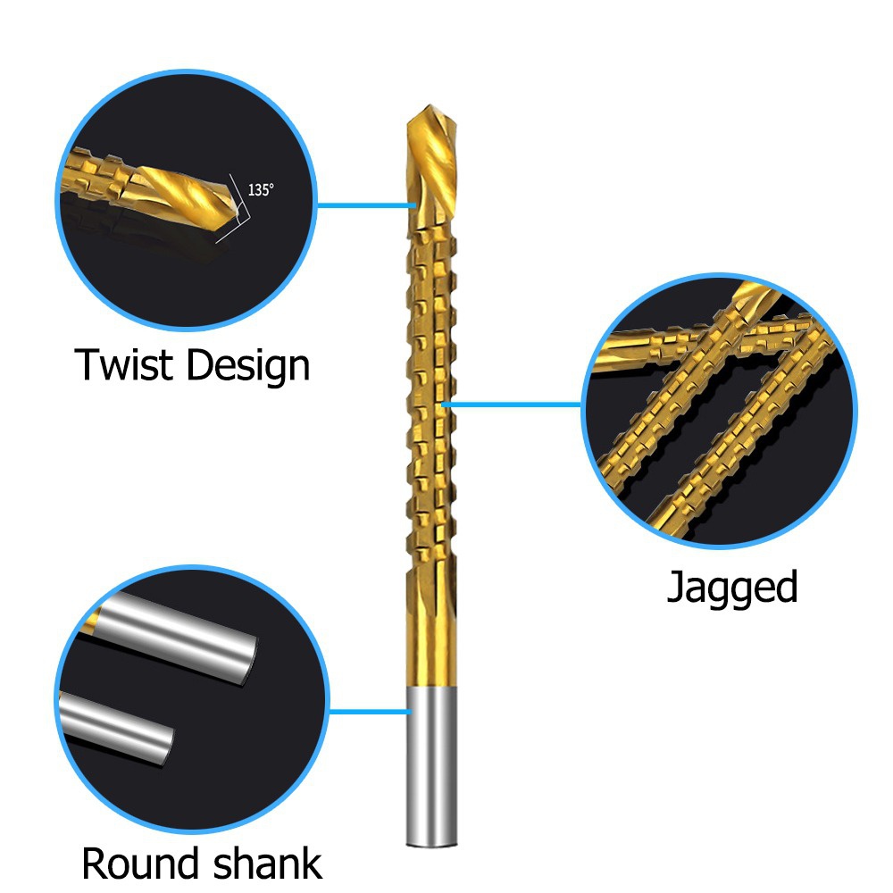 STONEGO 6PCS/Set Titanium Coated Drill Bit Spiral Jagged Saw Drill Bit Composite Drill Bit Twist Drill Bit. 