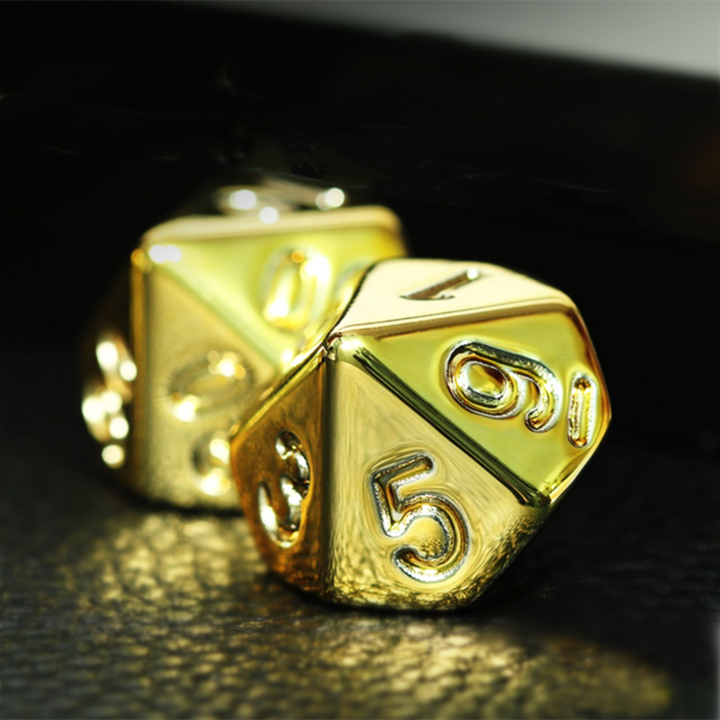 7-Piece Gold Plated Dice Set - D&D COC D4 D6 D8 D10 D% D12 D20 - Premium RPG Dice for Table Games, DND, MTG. 