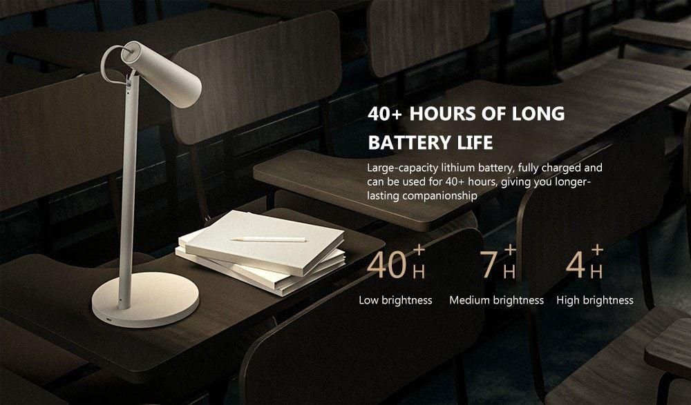Xiaomi Mijia Rechargeable Desk Lamp Built-in 2000mAh lithium battery, standby time up to 40 hours. 