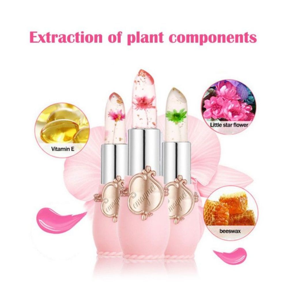 Temperature Color Change with Flower Inside Jelly LipBalm Moisturize Pink Lips Transparemt Lipstick. 