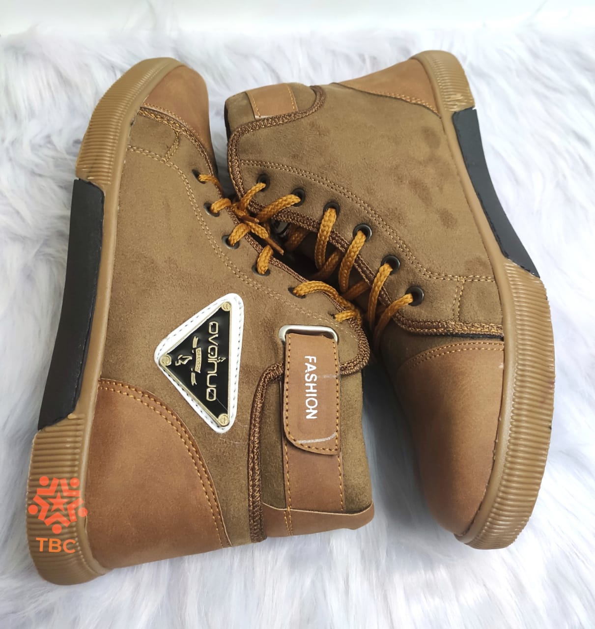 Boot shoes for man high neck design korean mashup leather breathable fabrical shoes with rubber plain sool
