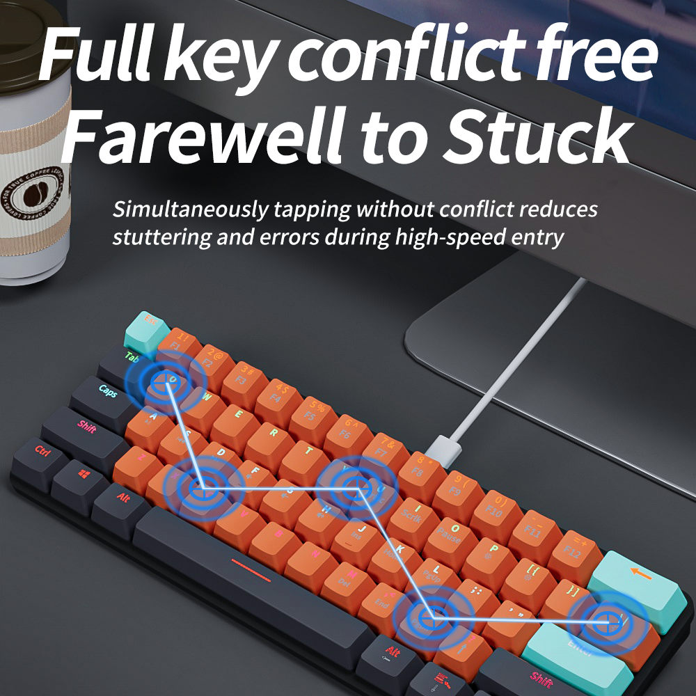 MUCAI MKA610 USB Mini Mechanical Gaming Wired Keyboard Red Switch 61 Key Gamer for Computer PC Laptop Detachable Cable. 